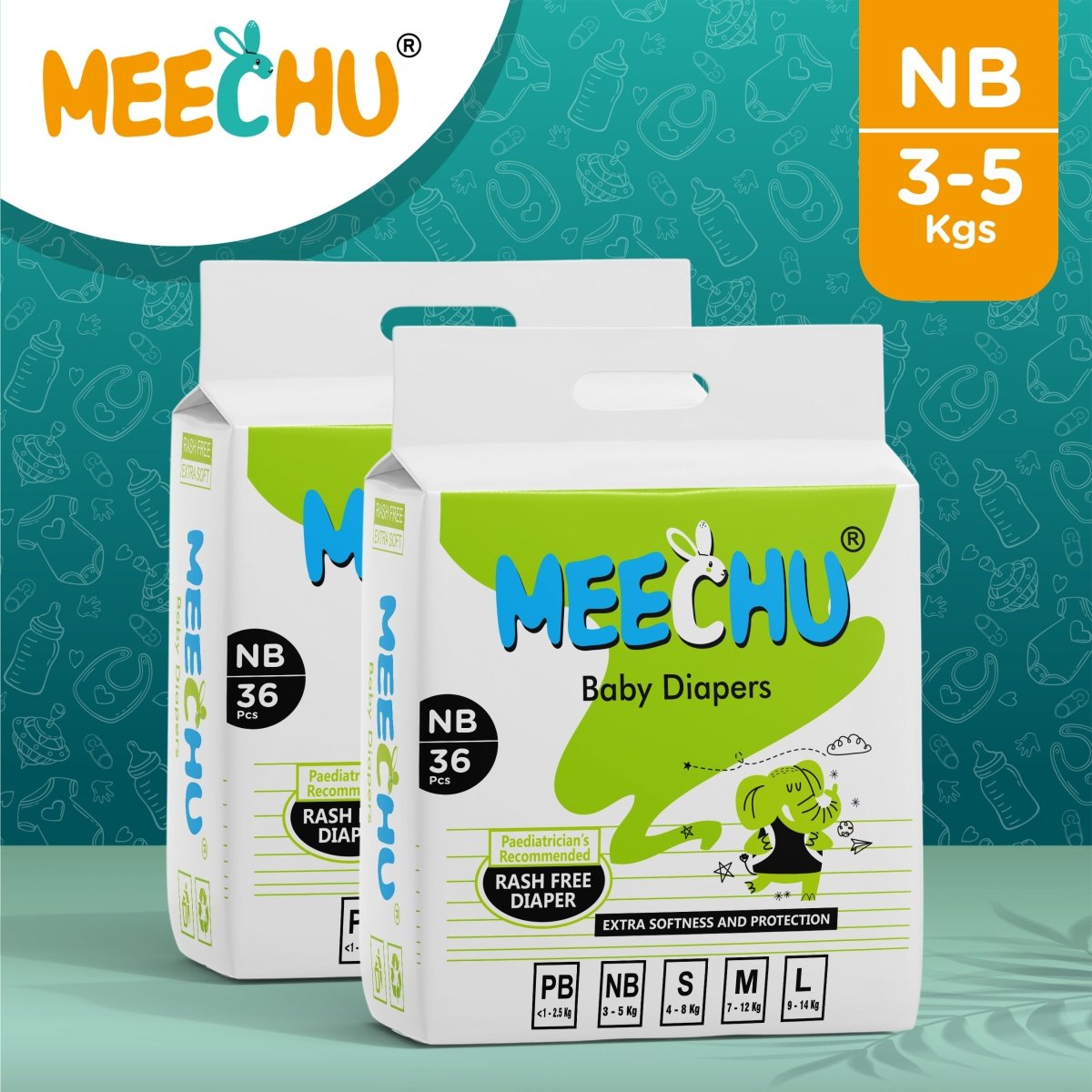 Meechu New Born Baby Diapers (3 - 5 kg)| Anti - rash | 3D Leak Guard | Magic Grip - Meechu